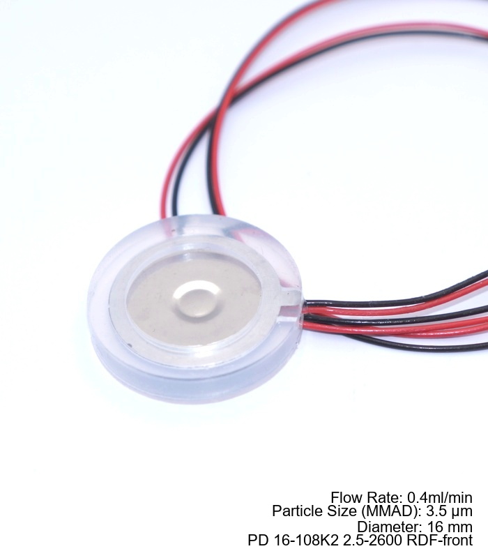 16mm Mesh Atomizer with silicon grommet
With piezo ring mounted on the inlet side (upside down)
Reversed dimple with flatten end
